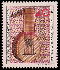 40 + 20 Pf Briefmarke: Wohlfahrtsmarke 1973, Musikinstrumente 40 + 20 Pf Briefmarke: Wohlfahrtsmarke 1973, Musikinstrumente