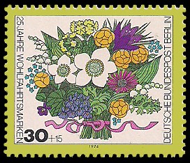 30 + 15 Pf Briefmarke: 25 Jahre Wohlfahrtsmarken, Blumen