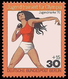 30 + 15 Pf Briefmarke: Jugendmarke 1976, Jugend trainiert für Olympia 30 + 15 Pf Briefmarke: Jugendmarke 1976, Jugend trainiert für Olympia