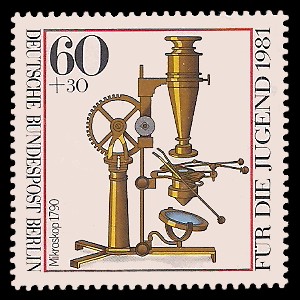 60 + 30 Pf Briefmarke: Für die Jugend 1981, optische Instrumente