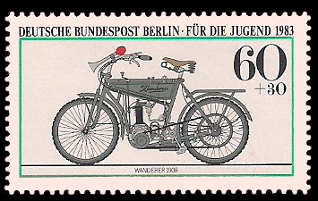 60 + 30 Pf Briefmarke: Für die Jugend 1983, alte Motorräder