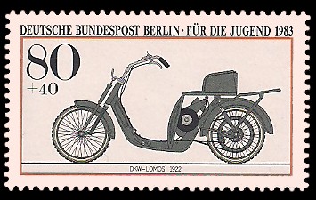 80 + 40 Pf Briefmarke: Für die Jugend 1983, alte Motorräder