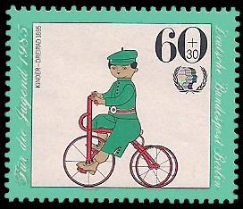 60 + 30 Pf Briefmarke: Für die Jugend 1985, Fahrräder