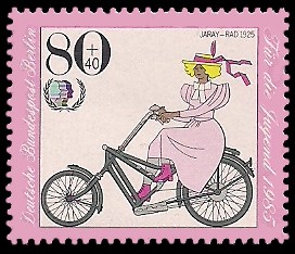 80 + 40 Pf Briefmarke: Für die Jugend 1985, Fahrräder