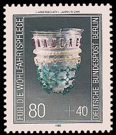 80 + 40 Pf Briefmarke: Wohlfahrtsmarke 1986, antike Gläser