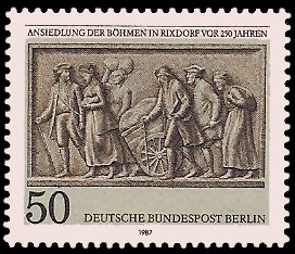 50 Pf Briefmarke: Ansiedlung der Böhmen in Rixdorf 50 Pf Briefmarke: Ansiedlung der Böhmen in Rixdorf