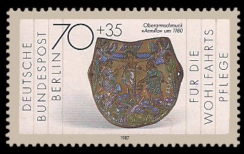 70 + 35 Pf Briefmarke: Wohlfahrtsmarke 1987, Geschmiedetes aus Gold + Silber