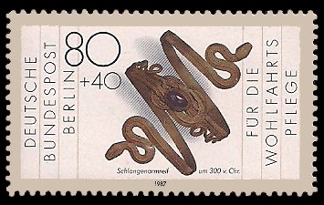 80 + 40 Pf Briefmarke: Wohlfahrtsmarke 1987, Geschmiedetes aus Gold + Silber