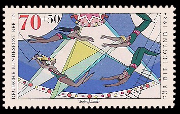 70 + 30 Pf Briefmarke: Für die Jugend 1989, Zirkus 70 + 30 Pf Briefmarke: Für die Jugend 1989, Zirkus