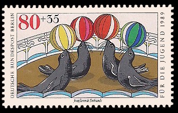 80 + 35 Pf Briefmarke: Für die Jugend 1989, Zirkus