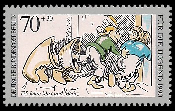 70 + 30 Pf Briefmarke: Für die Jugend 1990, Max und Moritz 70 + 30 Pf Briefmarke: Für die Jugend 1990, Max und Moritz
